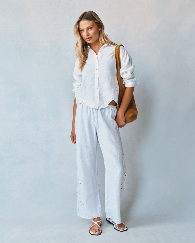 Bella Dahl Side Embroidery Beach Pant - White