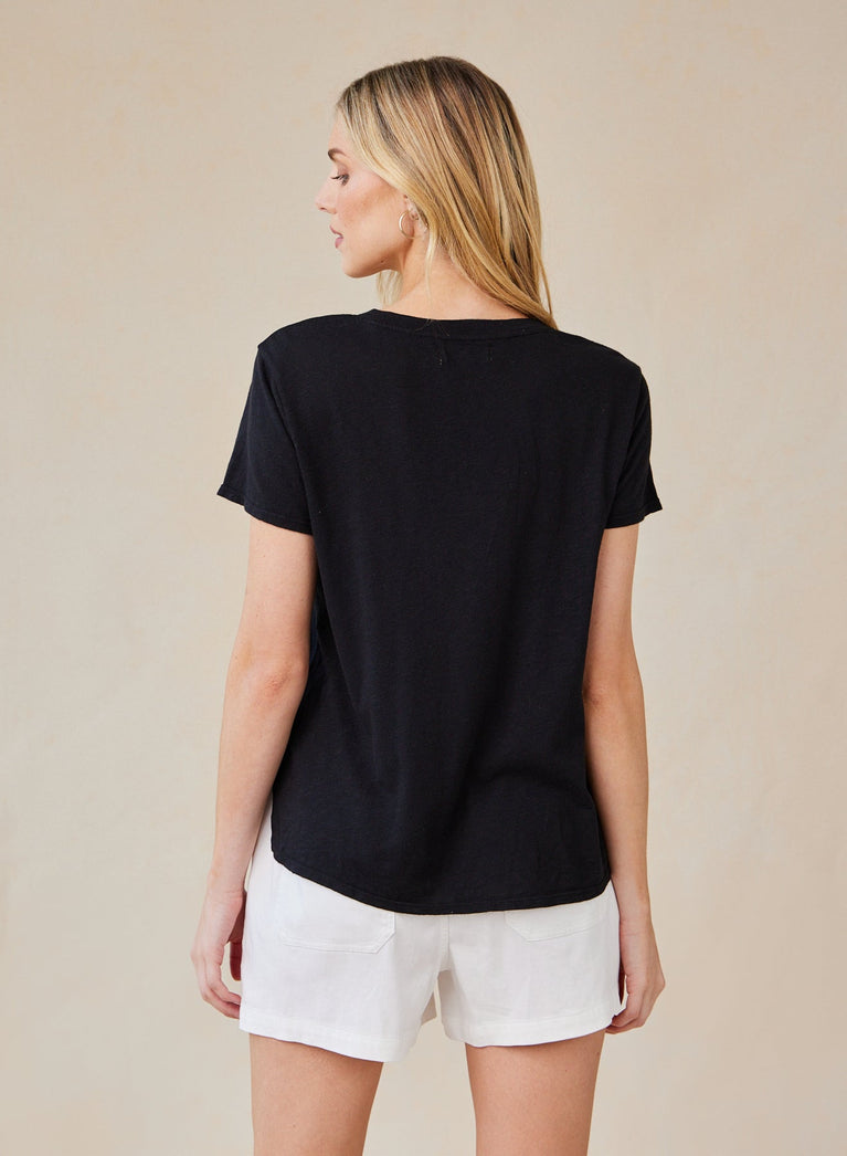 Bella Dahl Side Slit V-Neck Tee - Black