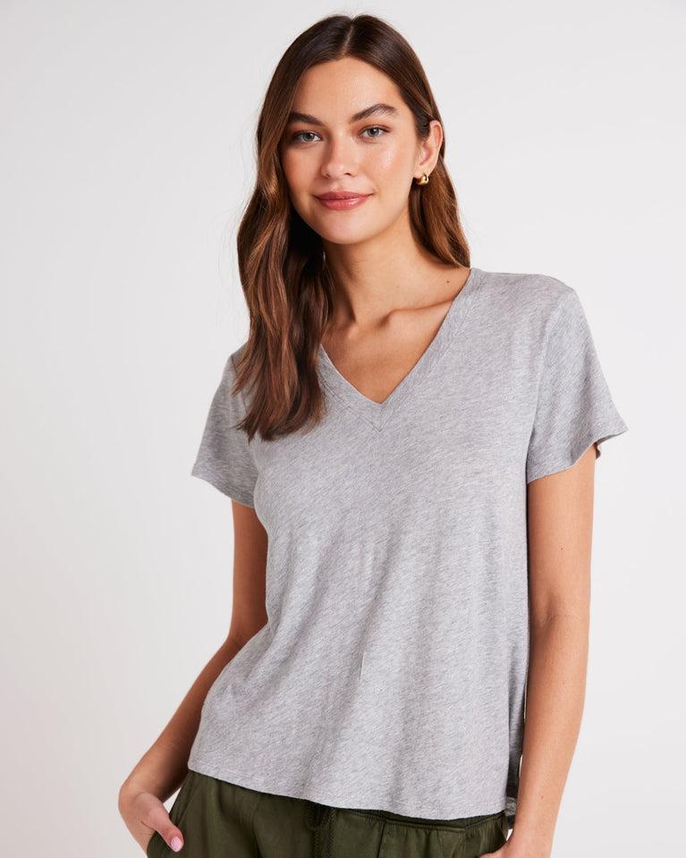 bella dahl Side Slit V-Neck Tee - Heather Ash