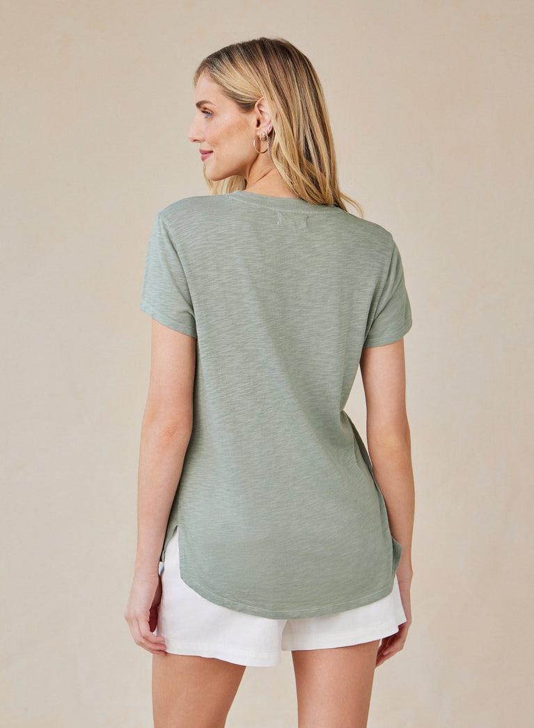 Bella Dahl Side Slit V-Neck Tee - Olive Grove