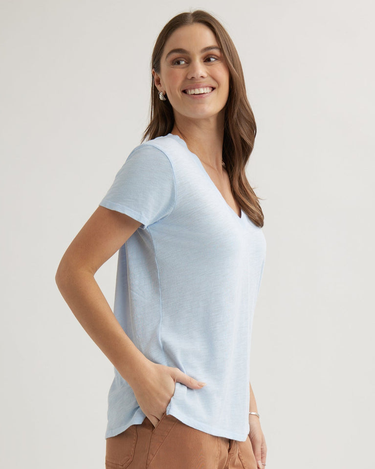 Bella Dahl Side Slit V-Neck Tee - Perennial Blue