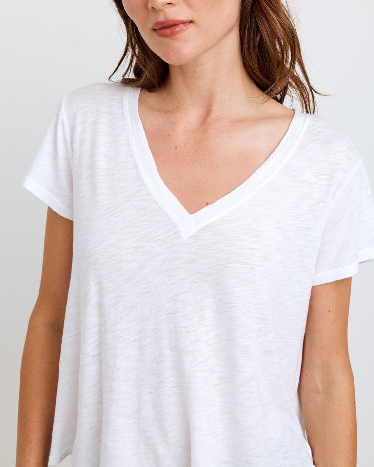 Bella Dahl Side Slit V-Neck Tee - White