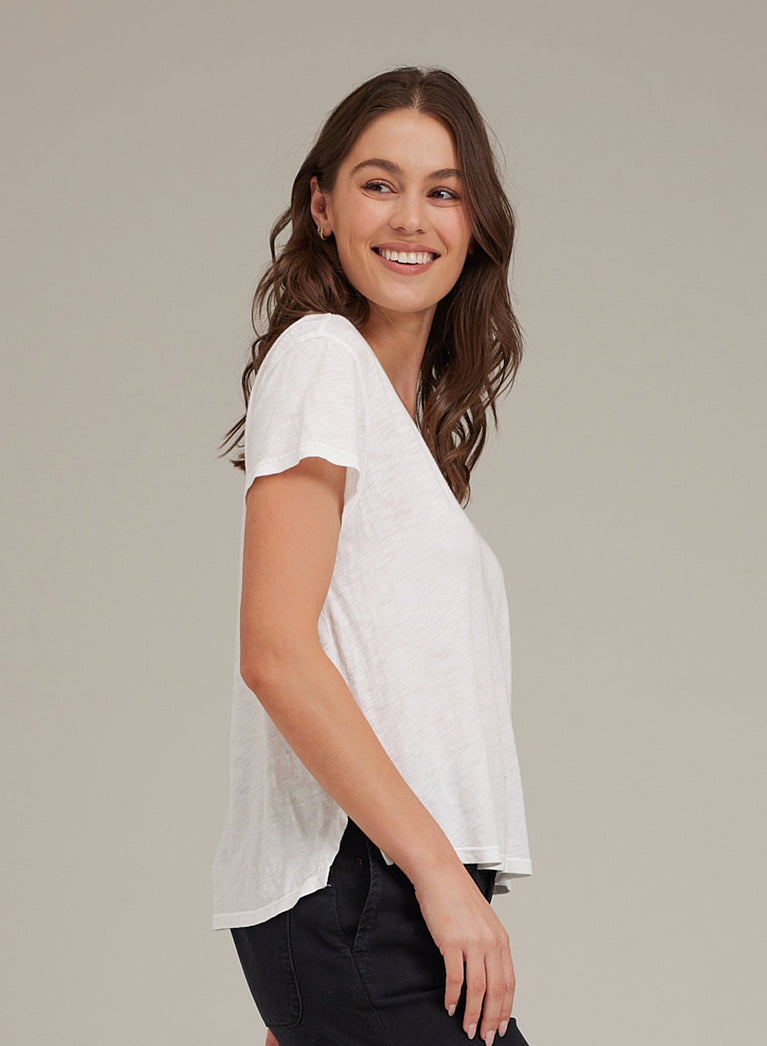 Bella Dahl Side Slit V-Neck Tee - White