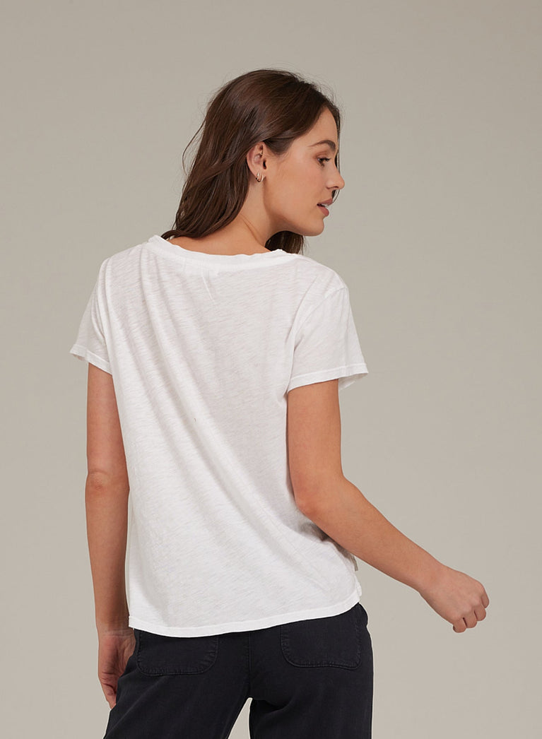 Bella Dahl Side Slit V-Neck Tee - White