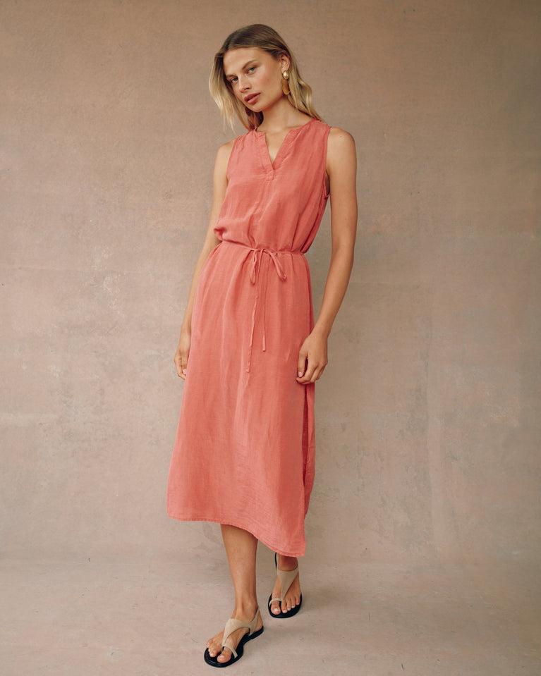 bella dahl Sleeveless Belted Maxi Dress - Safi Coral