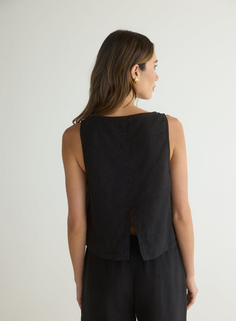 Bella Dahl Sleeveless Boat Neck Split Back - Black