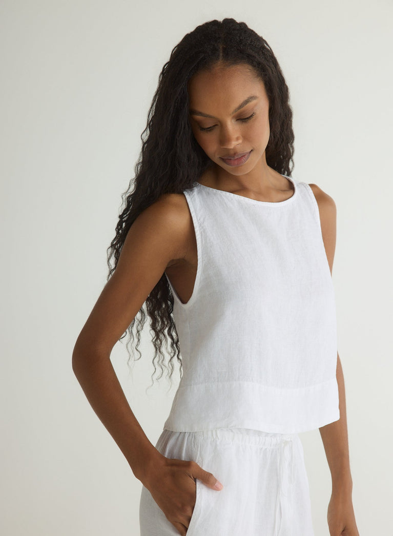 Bella Dahl Sleeveless Boat Neck Split Back - White