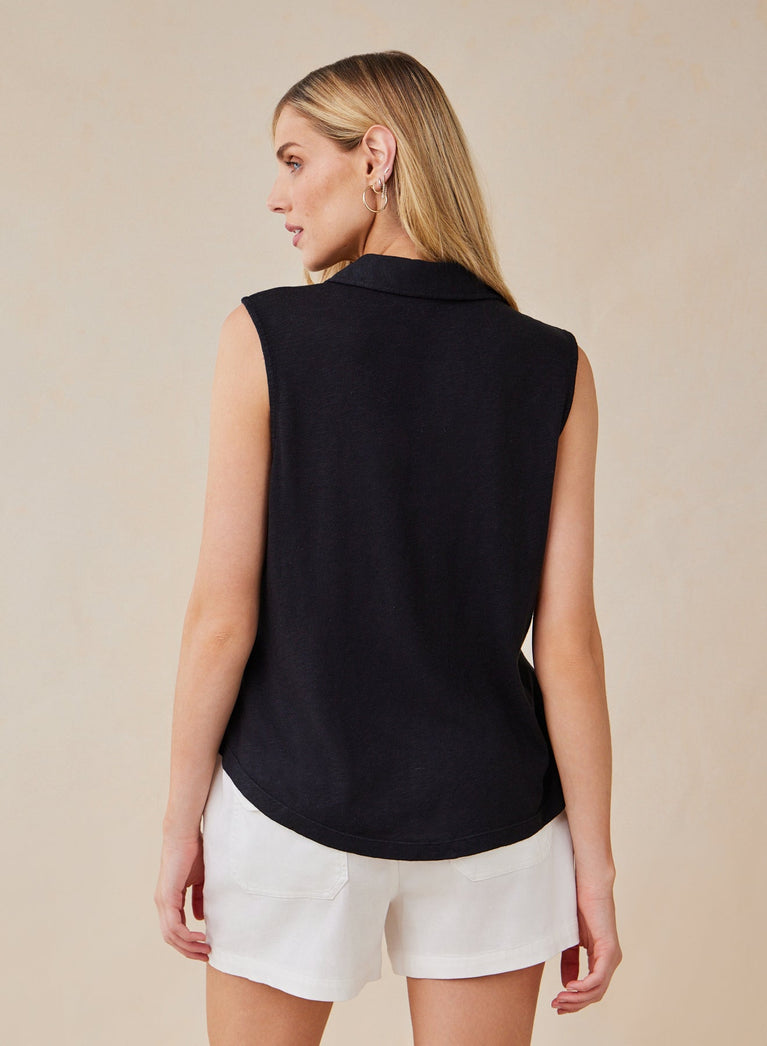 Bella Dahl Sleeveless Button Front Top - Black