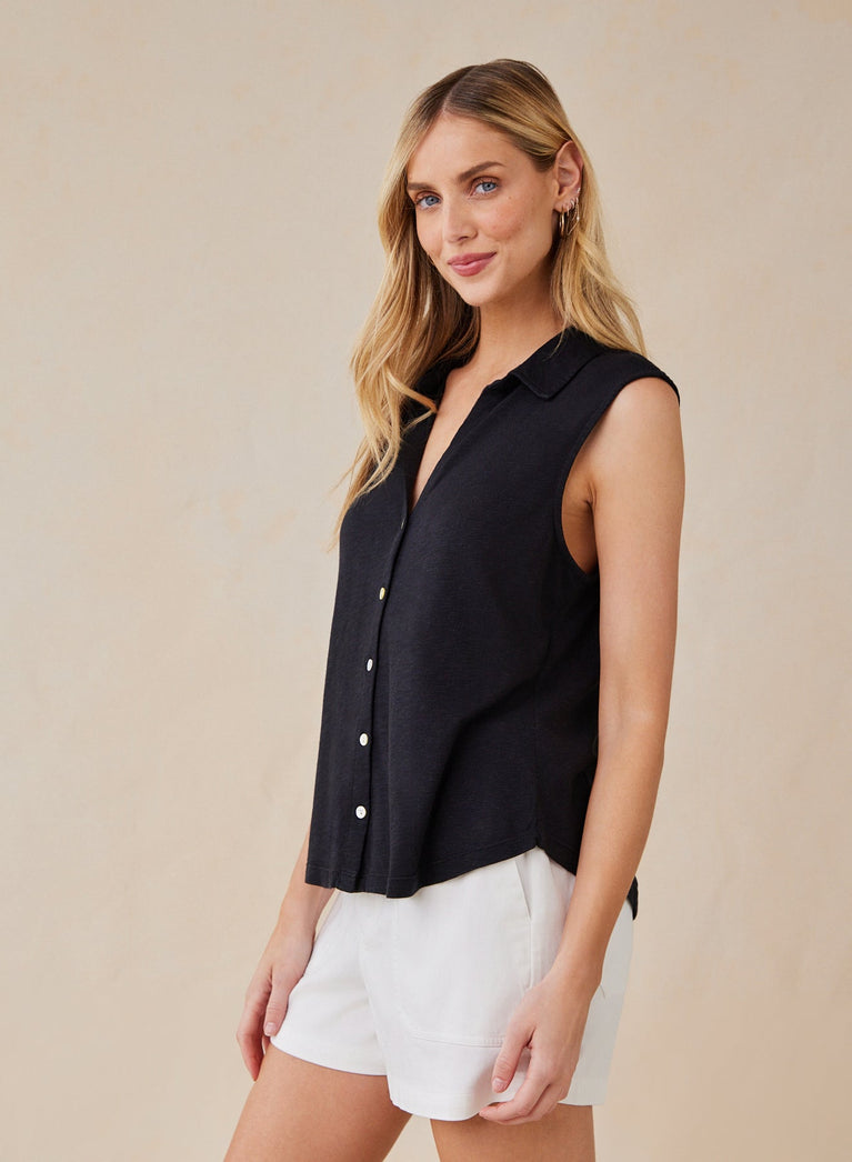Bella Dahl Sleeveless Button Front Top - Black