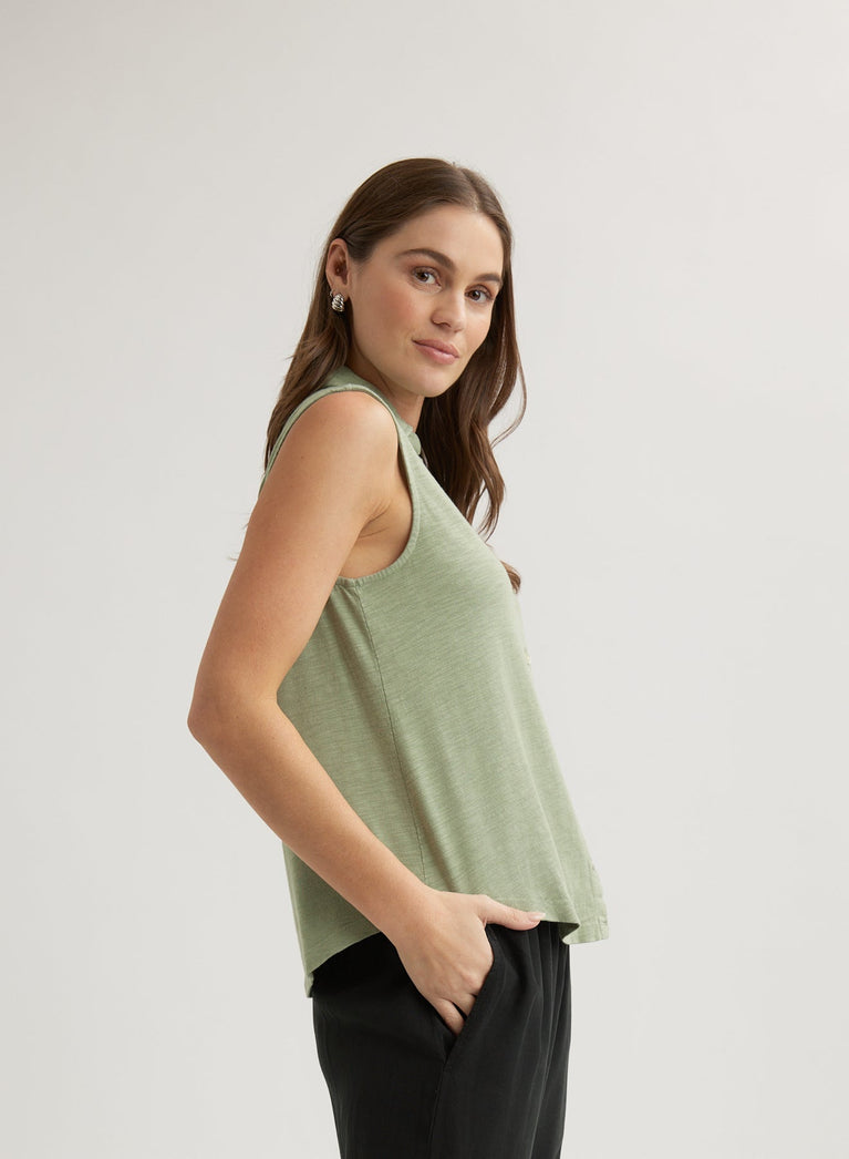 Bella Dahl Sleeveless Button Front Top - Olive Grove