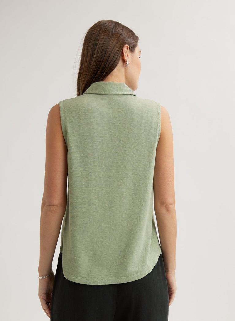 Bella Dahl Sleeveless Button Front Top - Olive Grove