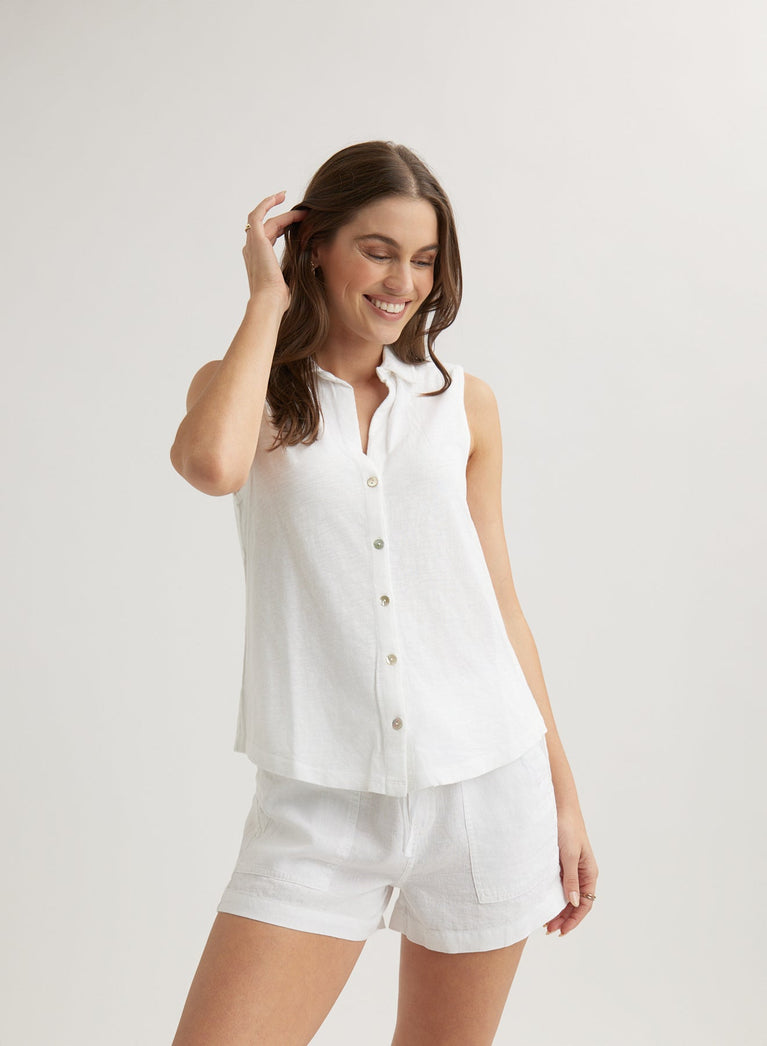Bella Dahl Sleeveless Button Front Top - White