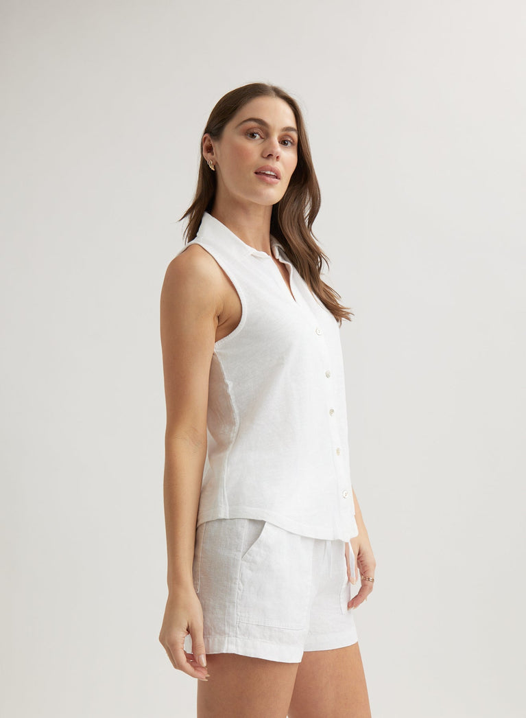 Bella Dahl Sleeveless Button Front Top - White