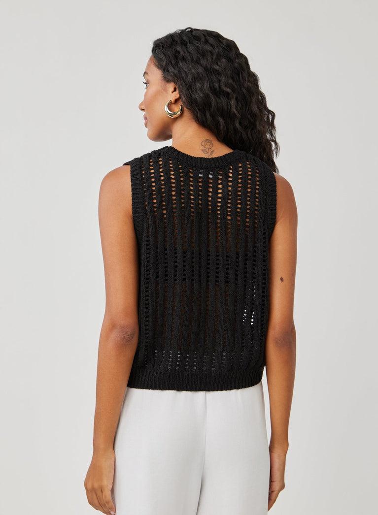 Bella Dahl Sleeveless Open Knit Sweater - Black