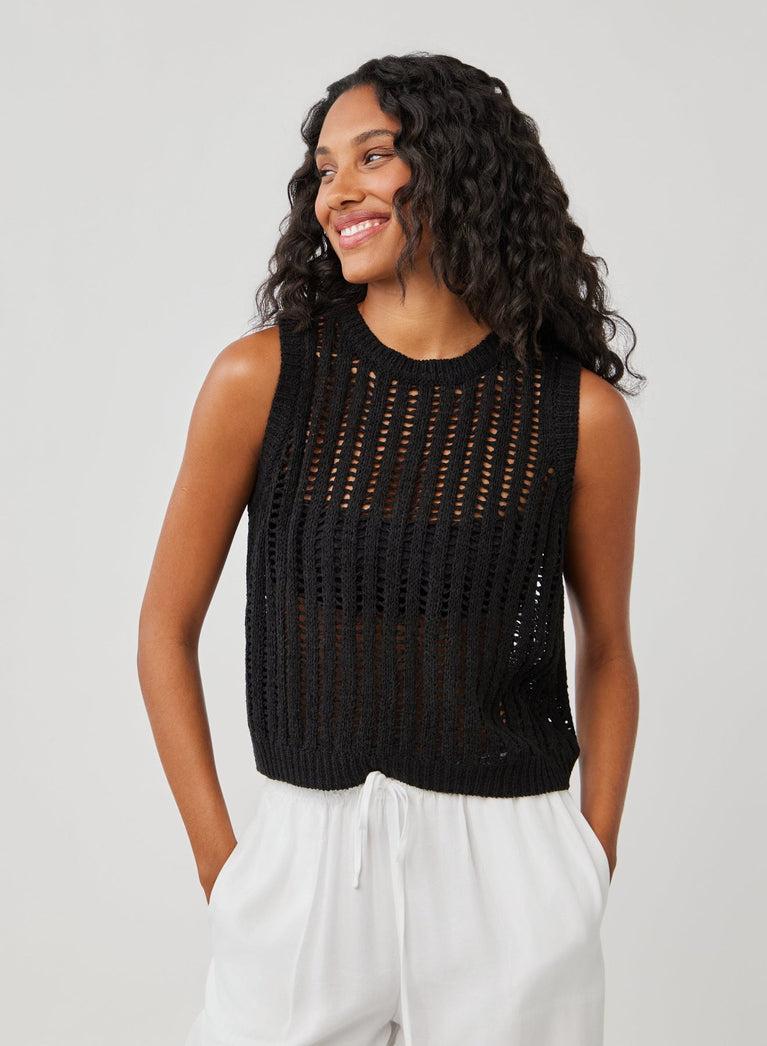 bella dahl Sleeveless Open Knit Sweater - Black