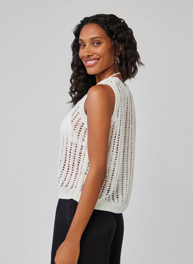 Bella Dahl Sleeveless Open Knit Sweater - White