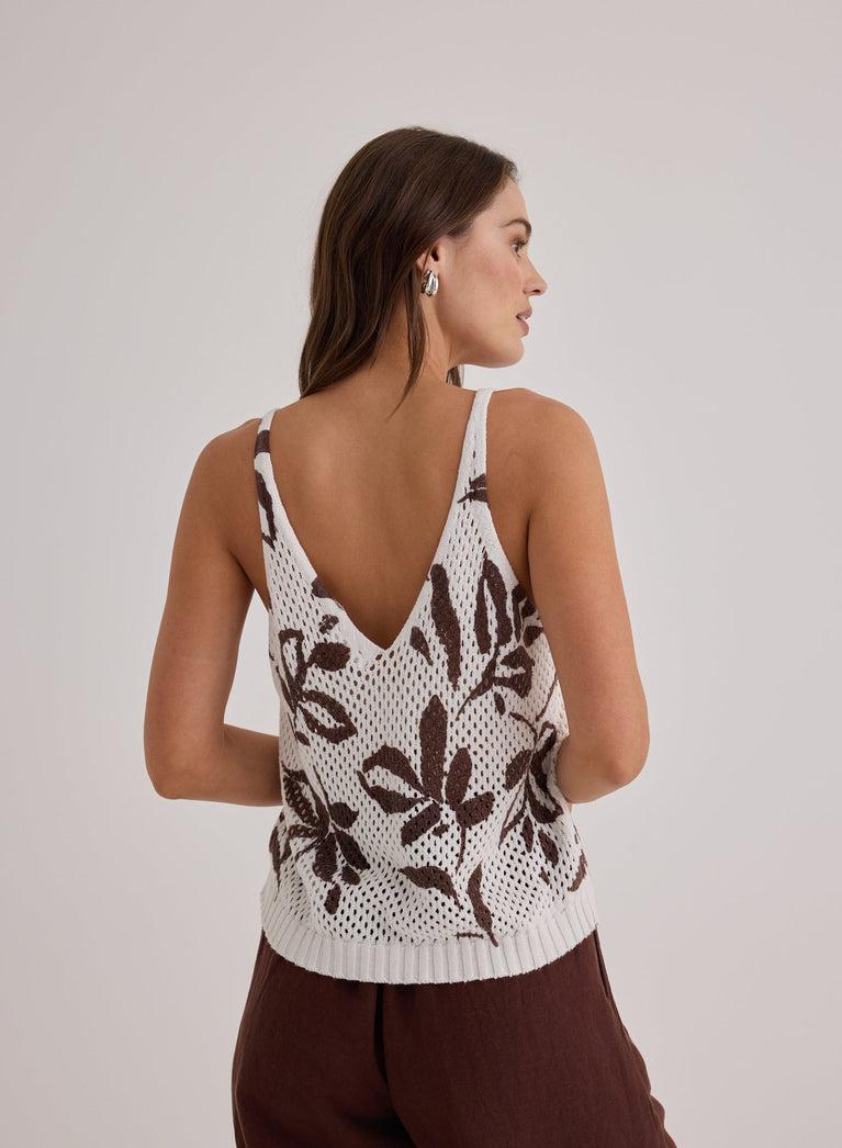 Bella Dahl Sleeveless Sweater Top - Brown Palm Print