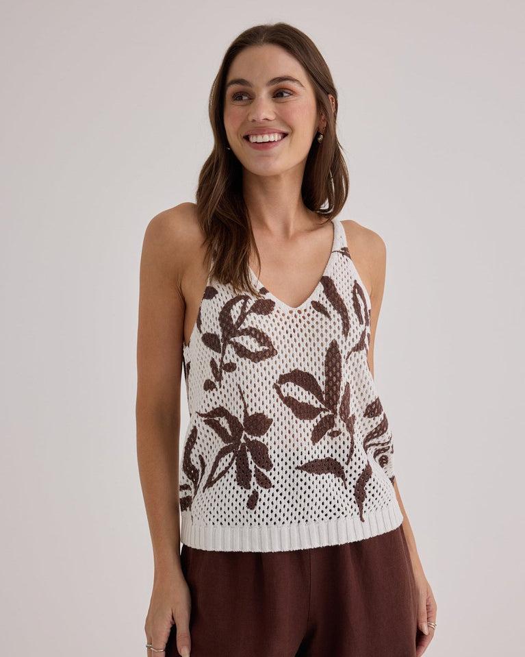 bella dahl Sleeveless Sweater Top - Brown Palm Print