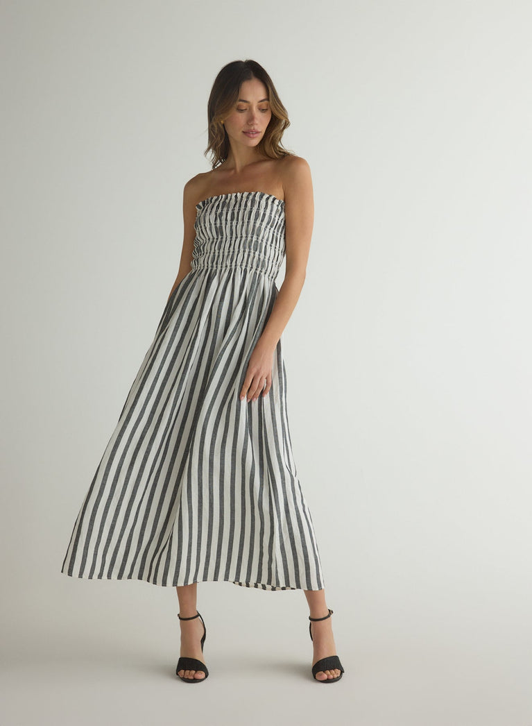 Bella Dahl Smocked Midi Dress - Saint Tropez Stripe
