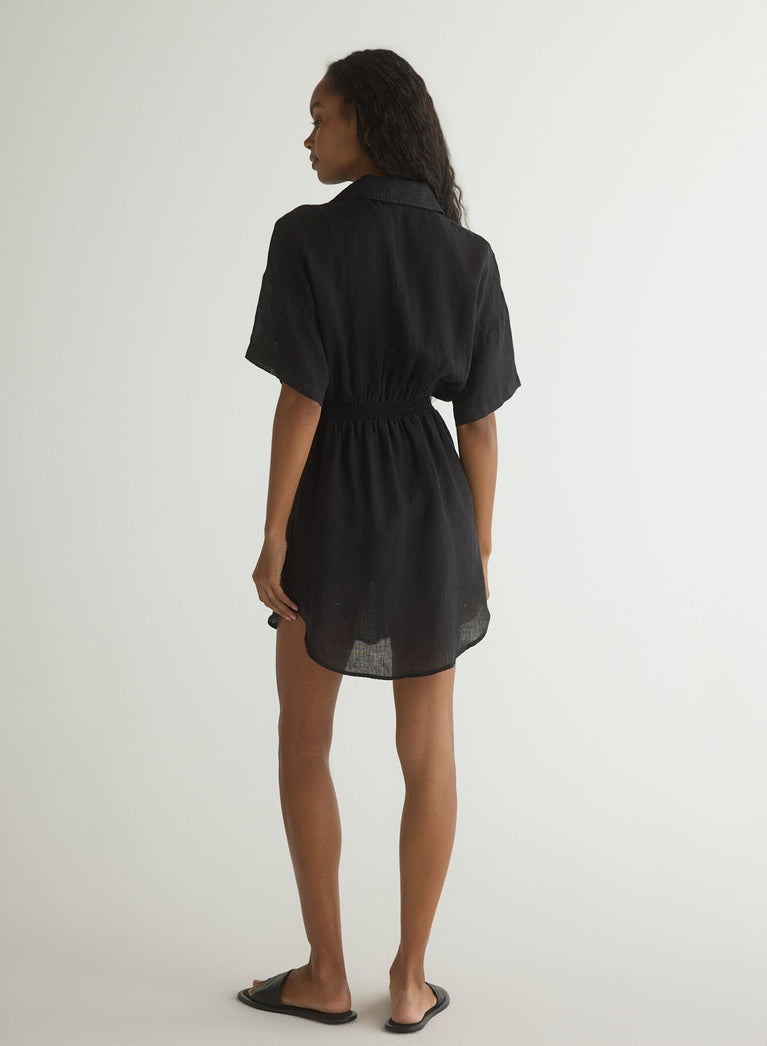 Bella Dahl Smocked Short Sleeve Dress - Black