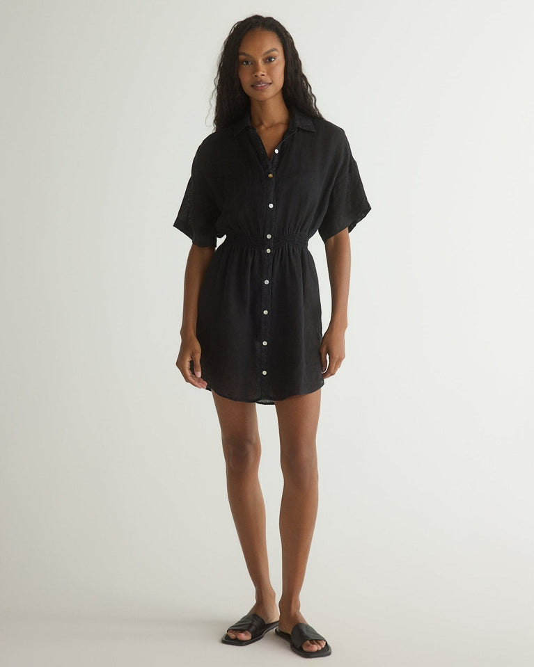 bella dahl Smocked Short Sleeve Dress - Black