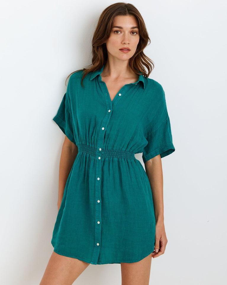 bella dahl Smocked Short Sleeve Dress - Teal Green