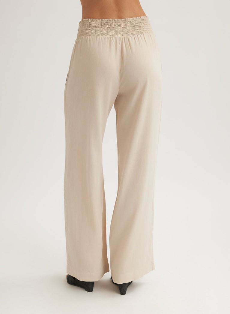 Bella Dahl Smocked Waist Wide Leg Pant - Linen Sand