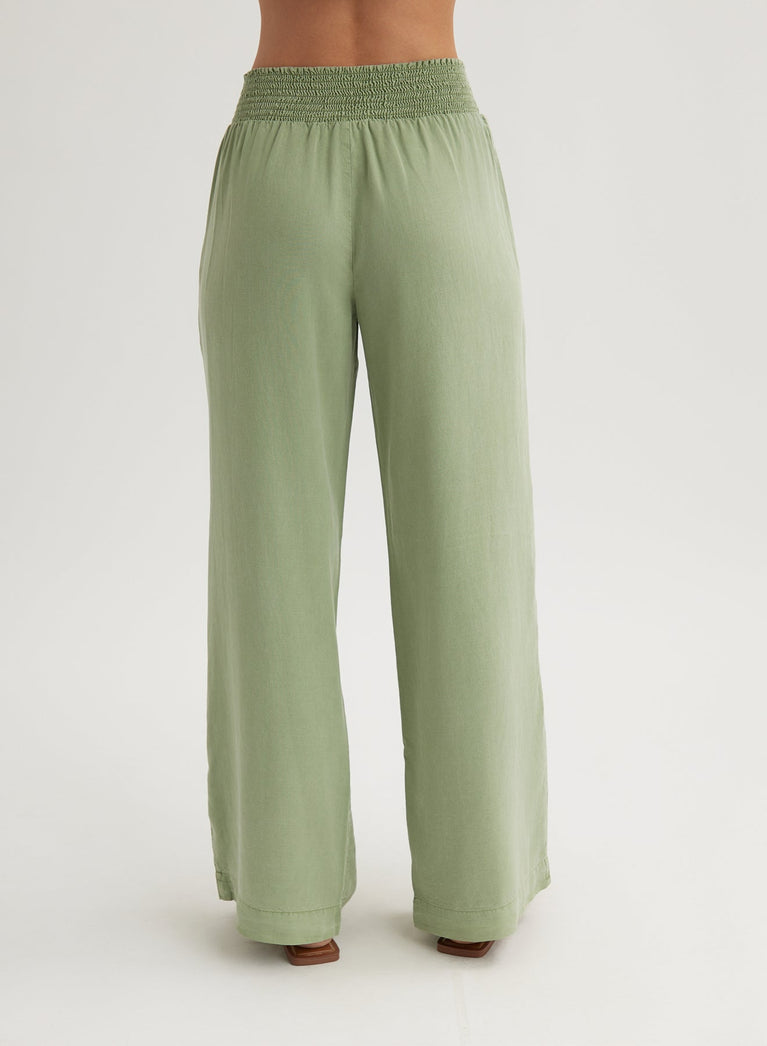 Bella Dahl Smocked Waist Wide Leg Pant - Olive Grove