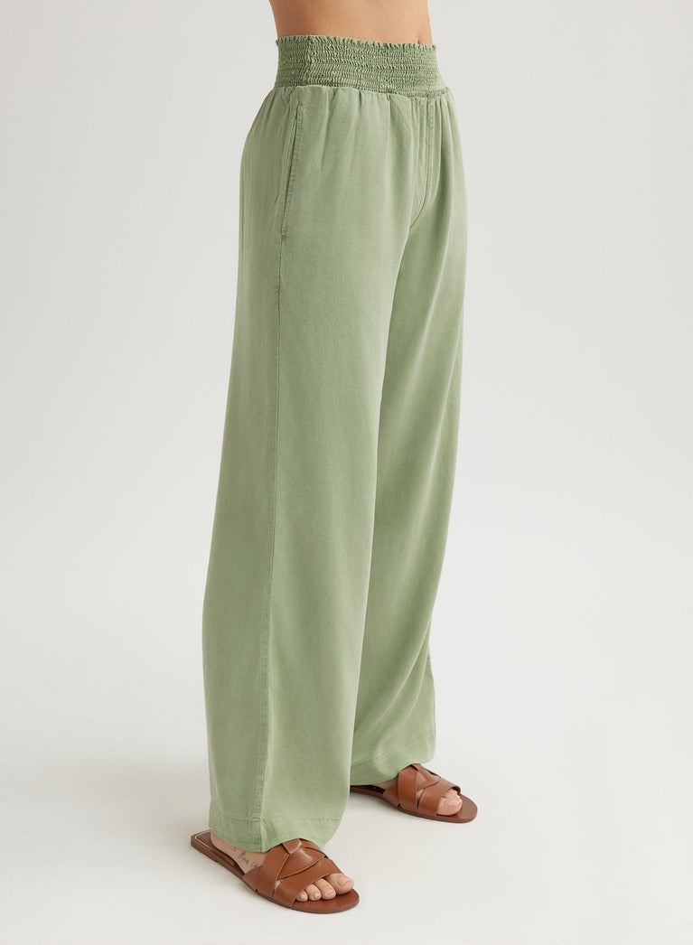 Bella Dahl Smocked Waist Wide Leg Pant - Olive Grove