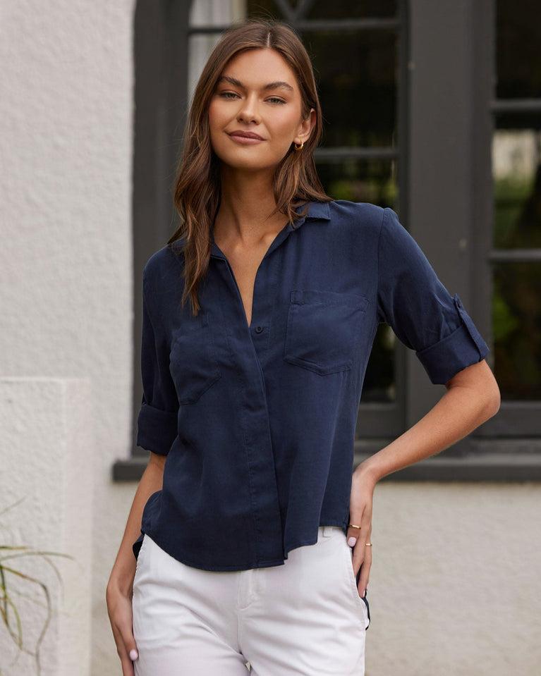 bella dahl Split Back Button Down - Endless Sea