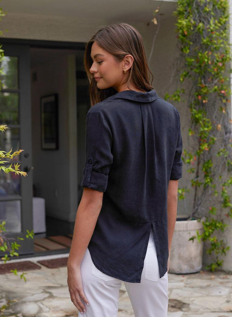 Bella Dahl Split Back Button Down - Vintage Black