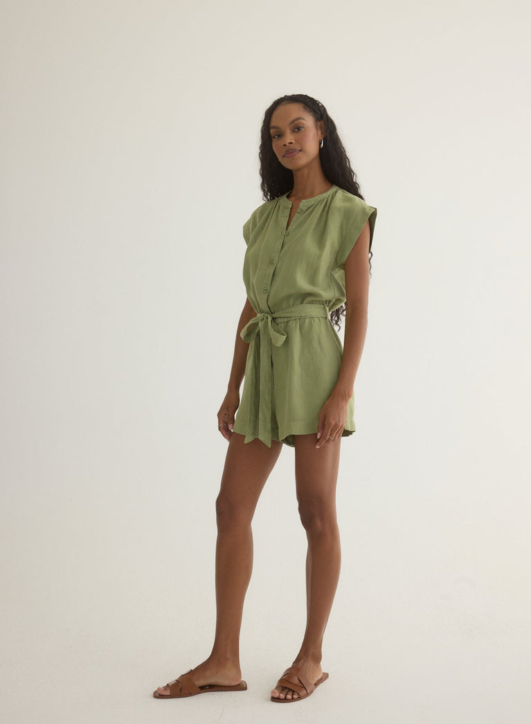 Bella Dahl Split Detail Romper - Summer Moss