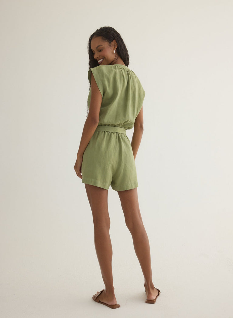 Bella Dahl Split Detail Romper - Summer Moss