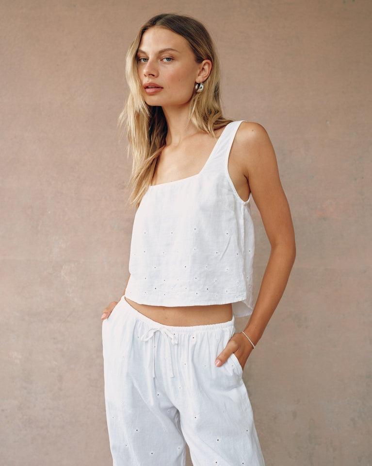 Bella Dahl Square Neck Button Back Tank - White