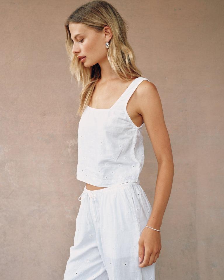 Bella Dahl Square Neck Button Back Tank - White