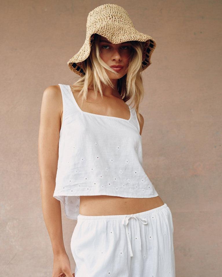 bella dahl Square Neck Button Back Tank - White