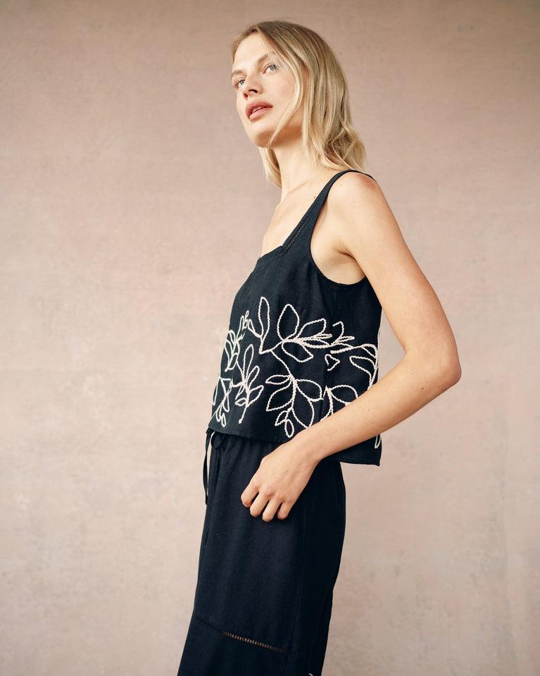 Bella Dahl Square Neck Ladder Trim Top - Black