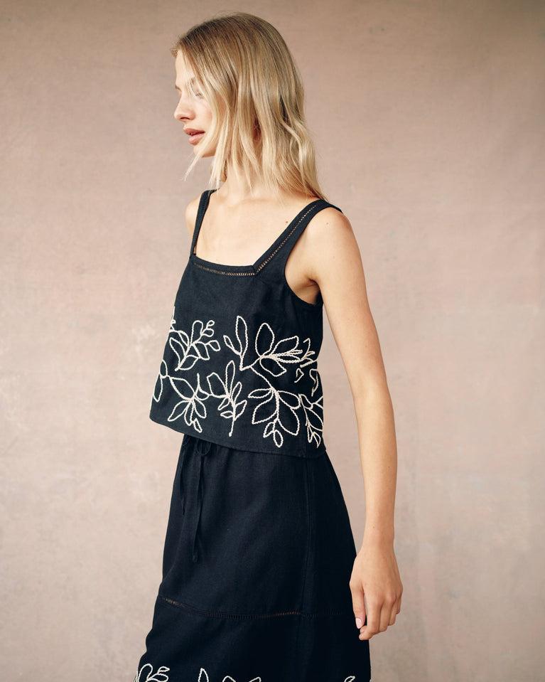 Bella Dahl Square Neck Ladder Trim Top - Black