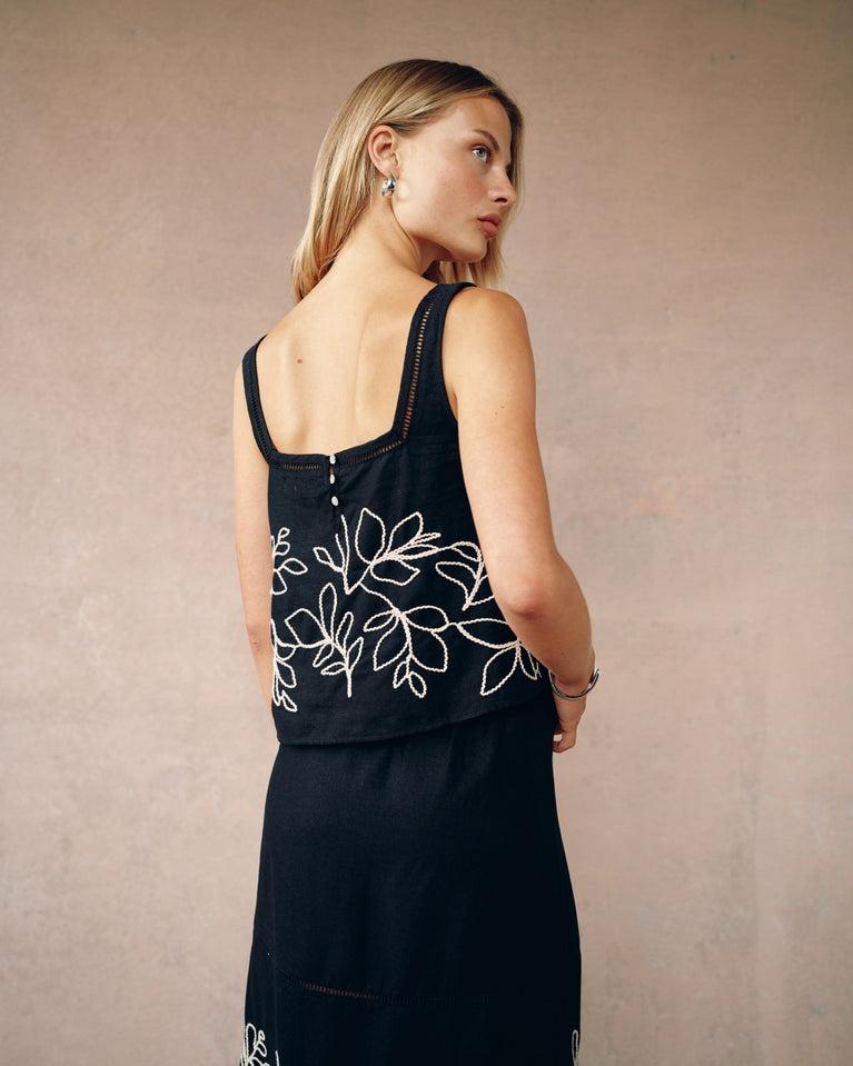 Bella Dahl Square Neck Ladder Trim Top - Black