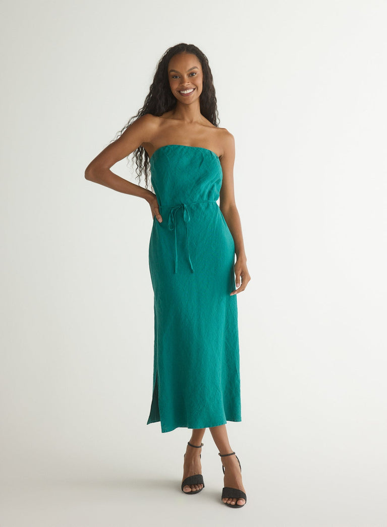 Bella Dahl Strapless Bias Maxi Dress - Teal Green