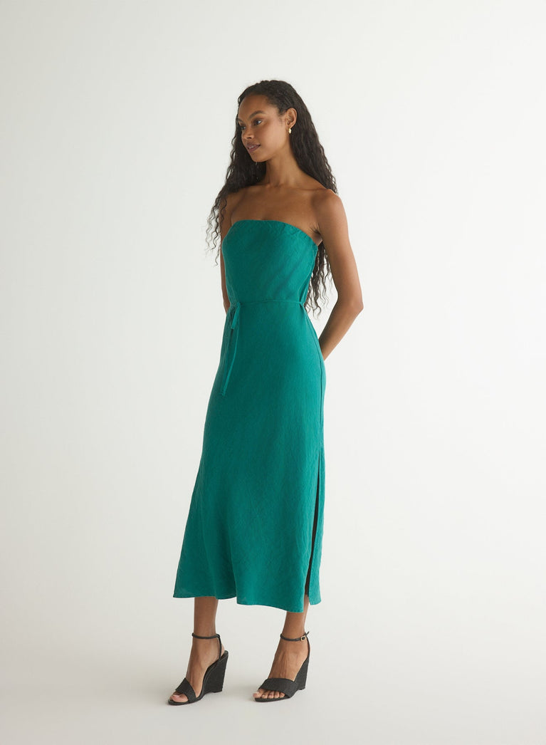 Bella Dahl Strapless Bias Maxi Dress - Teal Green