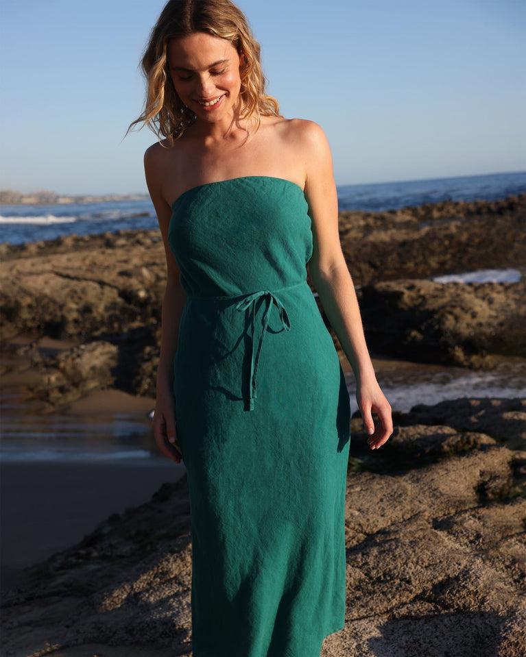 bella dahl Strapless Bias Maxi Dress - Teal Green