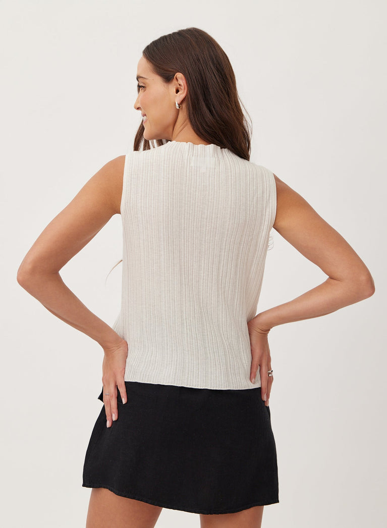 Bella Dahl Texture Ribbed Mock Neck Top - Off White