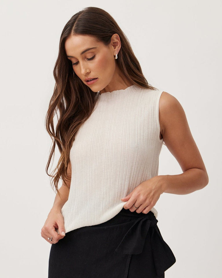 bella dahl Texture Ribbed Mock Neck Top - Off White