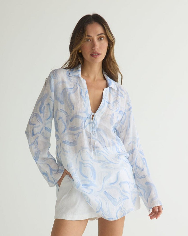 Bella Dahl Tie Front Tunic - Waves Floral Print