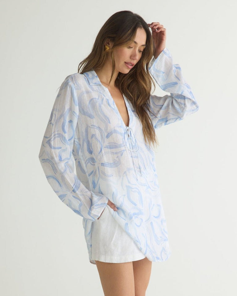 Bella Dahl Tie Front Tunic - Waves Floral Print