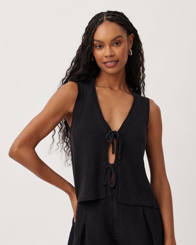 bella dahl Tie Front Vest - Black
