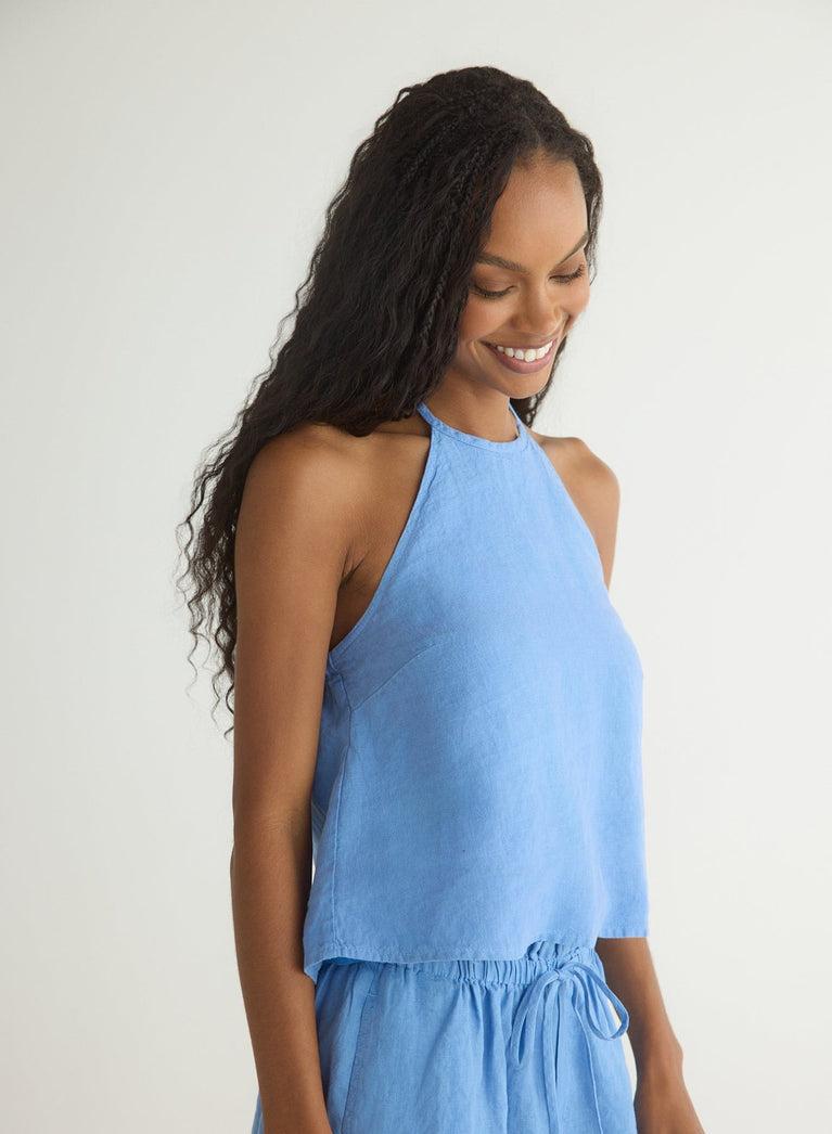 Bella Dahl Tie Neck Halter Top - Riviera Blue
