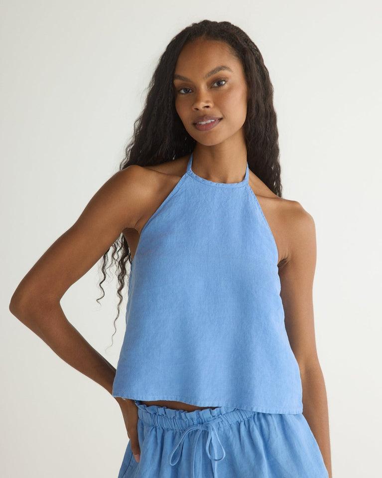 bella dahl Tie Neck Halter Top - Riviera Blue