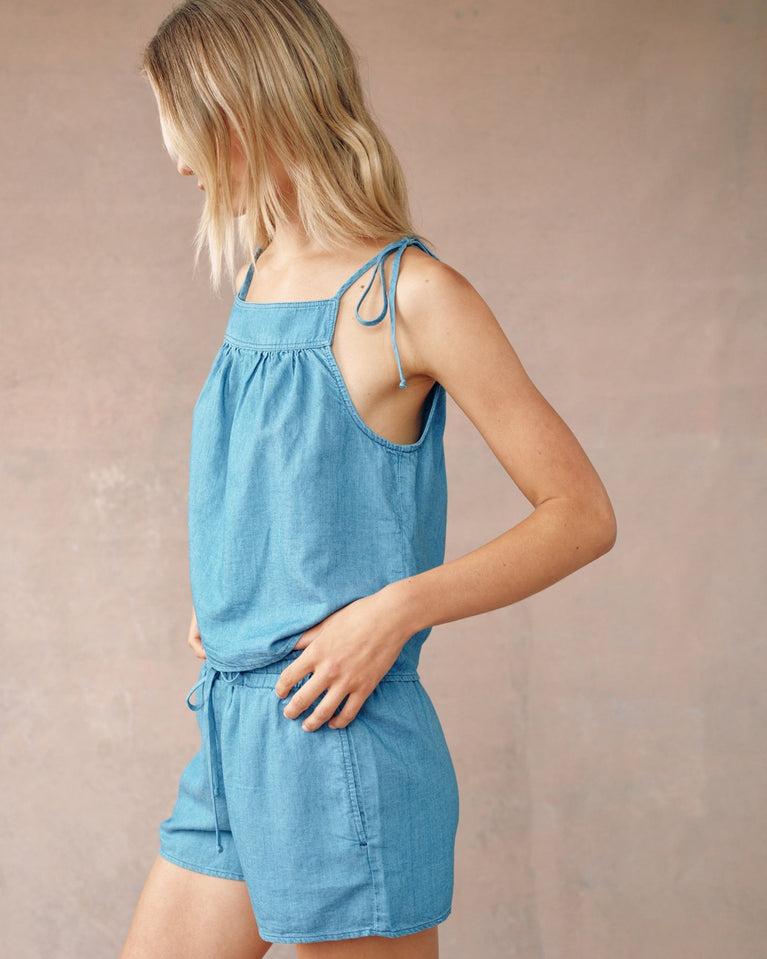 Bella Dahl Tie Shoulder Tank - Bermuda Blue